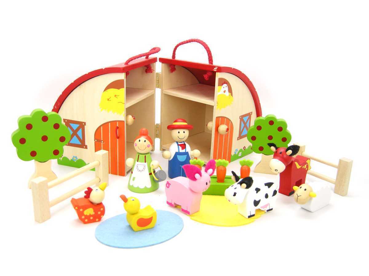Farm and Animal Wooden Playset for kids with carryhouse