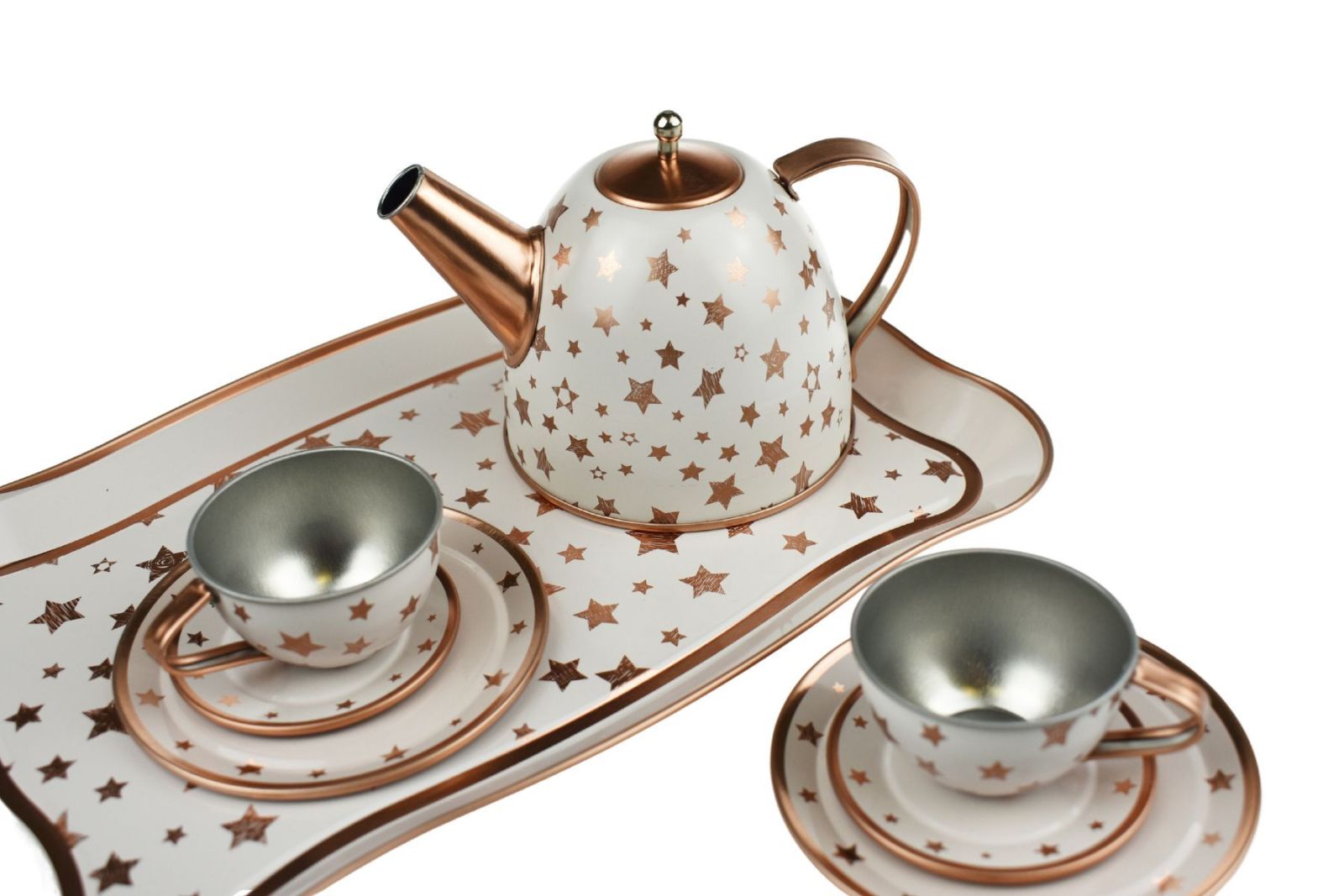 Gold Star Kids Tin Tea Set on tray display