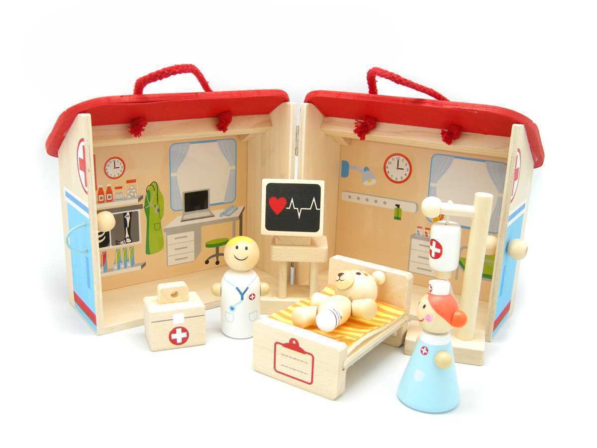 Wooden Doctors Kit Playset - Wooden Hospital in Carry box