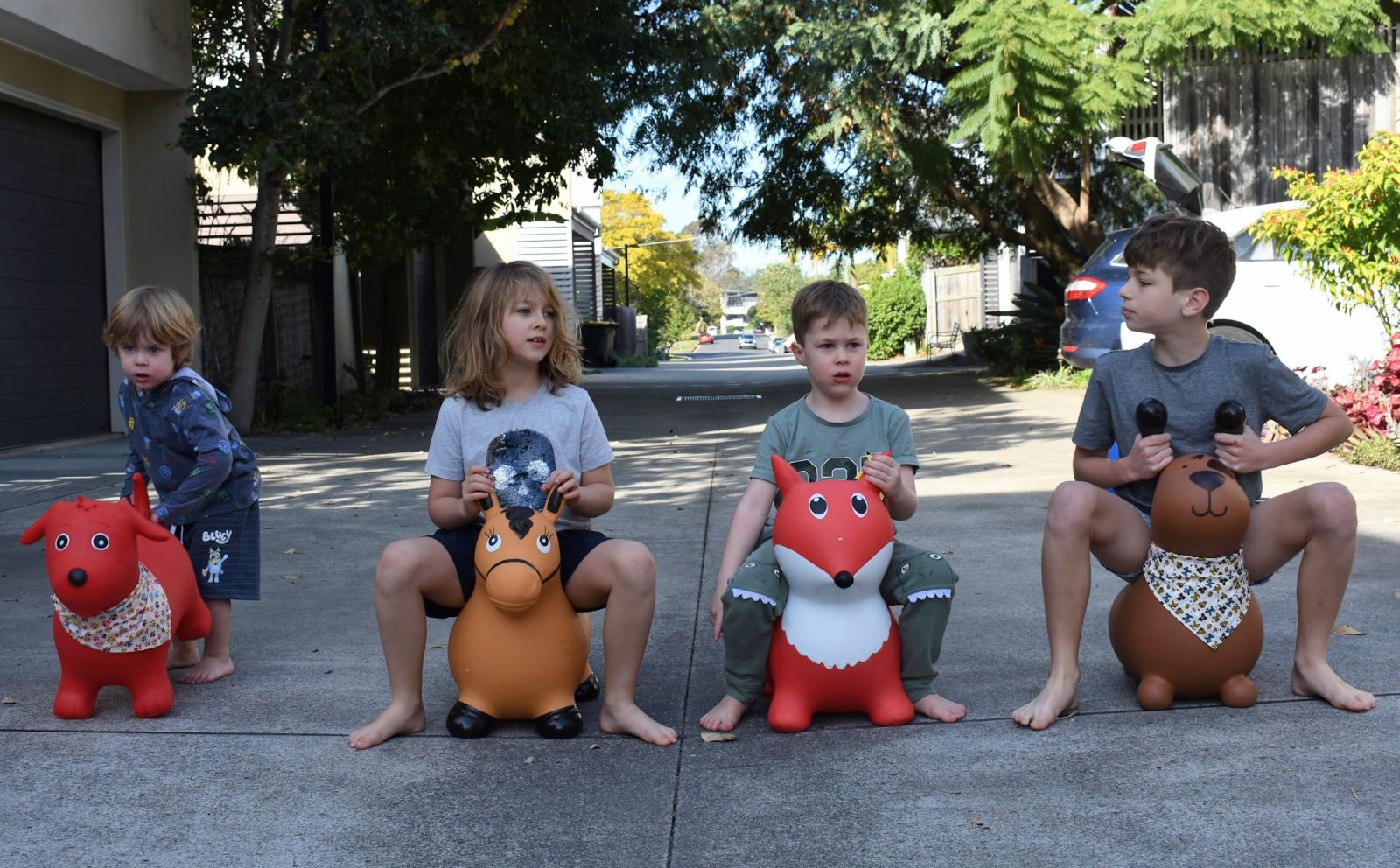 Kids on their bouncy rider toys having fun